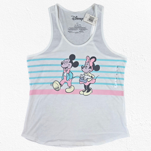 Disney Mickey Minnie Pastel Striped Retro Cartoon Graphic Tee Tank Top Size XL - Picture 1 of 6
